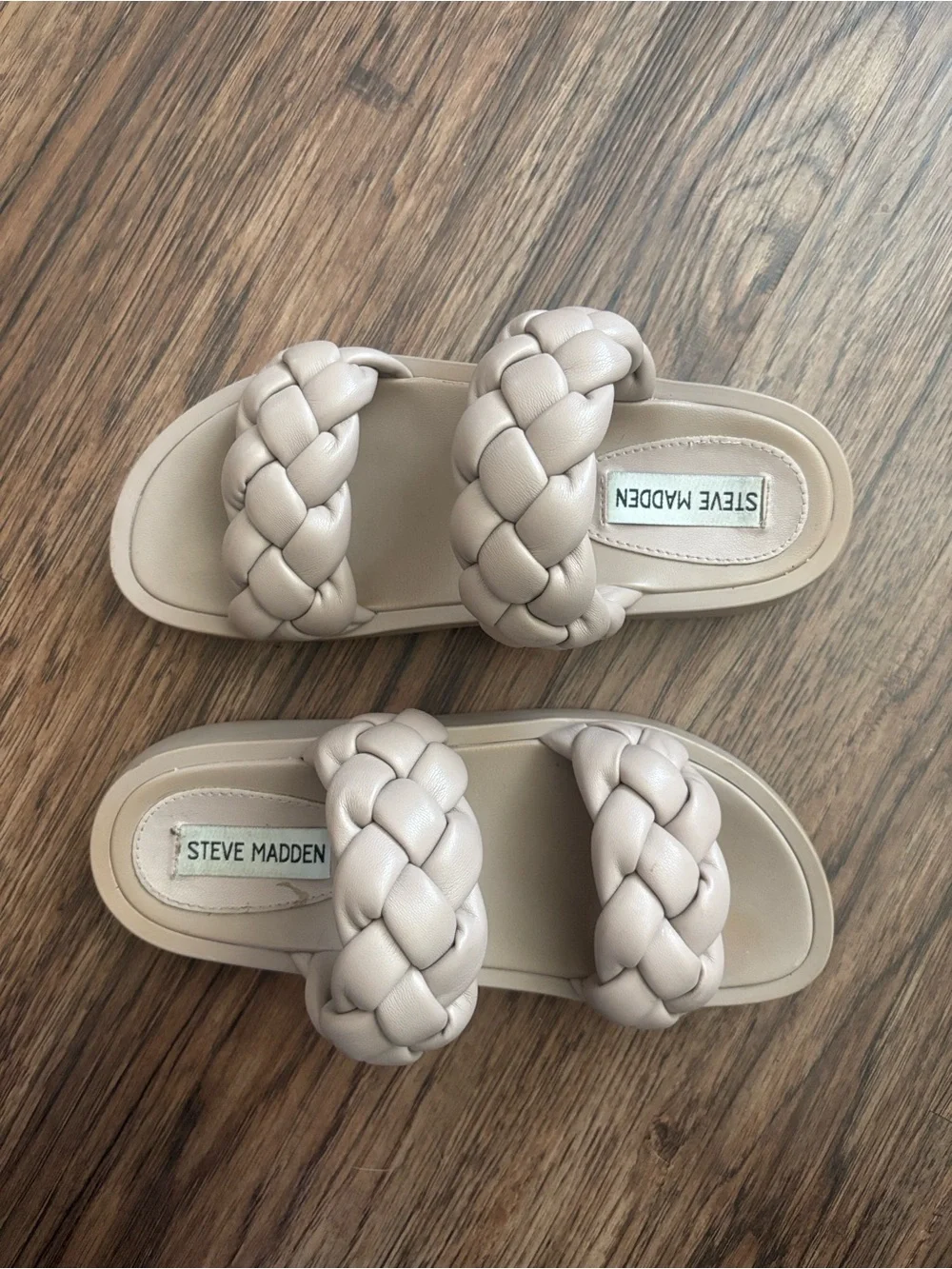 Steve Madden Braided Double Strap Platform Slide Sandal 6M Taupe